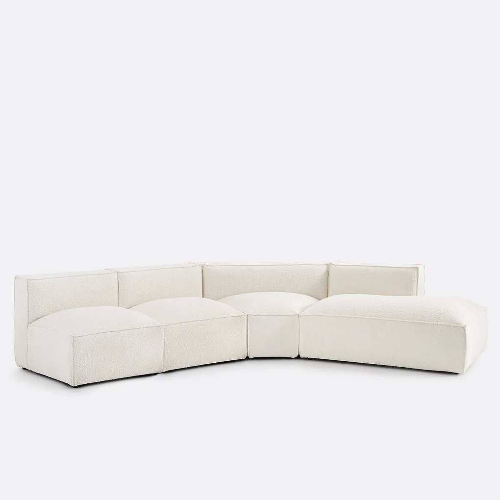 Hoekbank rechts van bouclettestof Seven