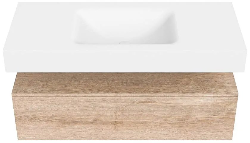 Zaro Alan badmeubel 110cm washed oak 1 lade met vrijhangende wastafel cloud midden 1 kraangat talc