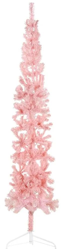 vidaXL Kunstkerstboom half met standaard smal 210 cm roze