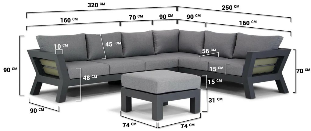 Hoek loungeset 6 personen Aluminium Grijs  Santika Furniture Santika Yovita