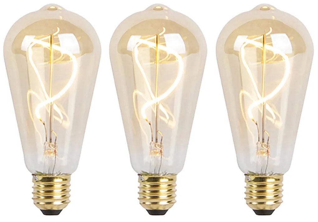 Set van 3 E27 dimbare LED spiraal lampen ST64 goud 4W 270 lm 2100K