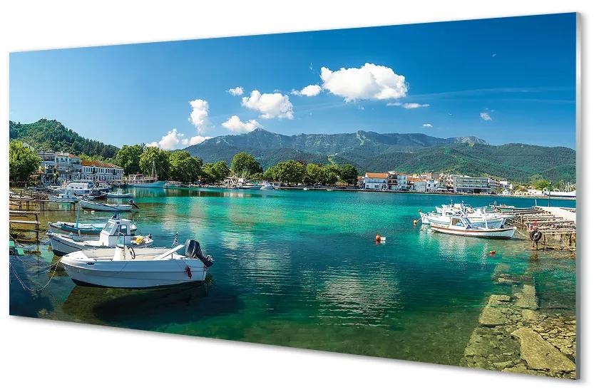 Foto op plexiglas Griekenland haven zee bergen 100x50 cm
