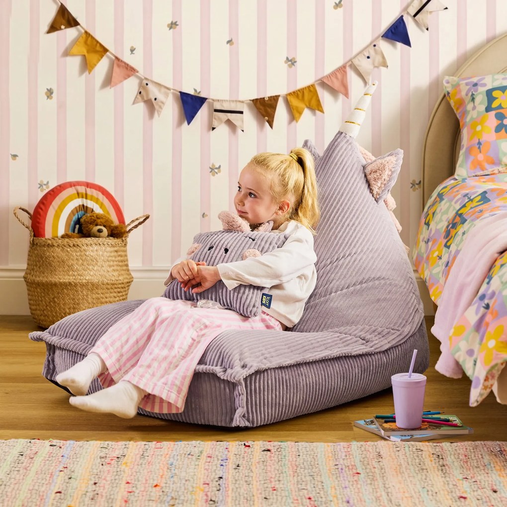 Kinder Zitzak Unicorn Lounger & Kussen Set - Lavendel