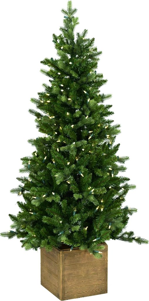 Norfolk kunst (tafel)kerstboom - 137 cm - groen - Diameter 97 cm - 903 tips - 200 ledlampjes - houten box