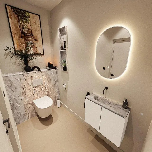 MONDIAZ TURE-DLUX 60cm toiletmeubel Talc. EDEN wastafel Glace positie links. Zonder kraangat. TUREDX60TALL0GLA