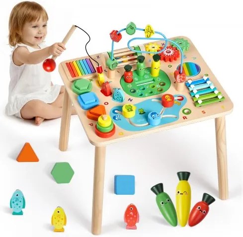 VEVOR Houten Activiteitentafel, Montessori Speelgoed, 13-in-1 Leertafel, Speeltafel en Activiteitentafel voor Kinderen vanaf 6 maanden, Ideaal Cadeau voor Verjaardagen, Kerstmis of Kinderdag, 6-36 maanden