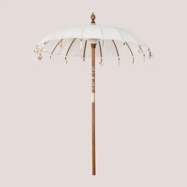 Parasol Ø186 Cm In Stof En Hout Manavai Gardenia Wit - Sklum