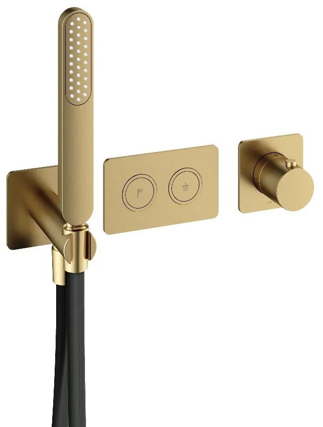 Hotbath Gal PB7071 afbouwdeel thermostaat met 2 pushbuttons messing geborsteld PVD