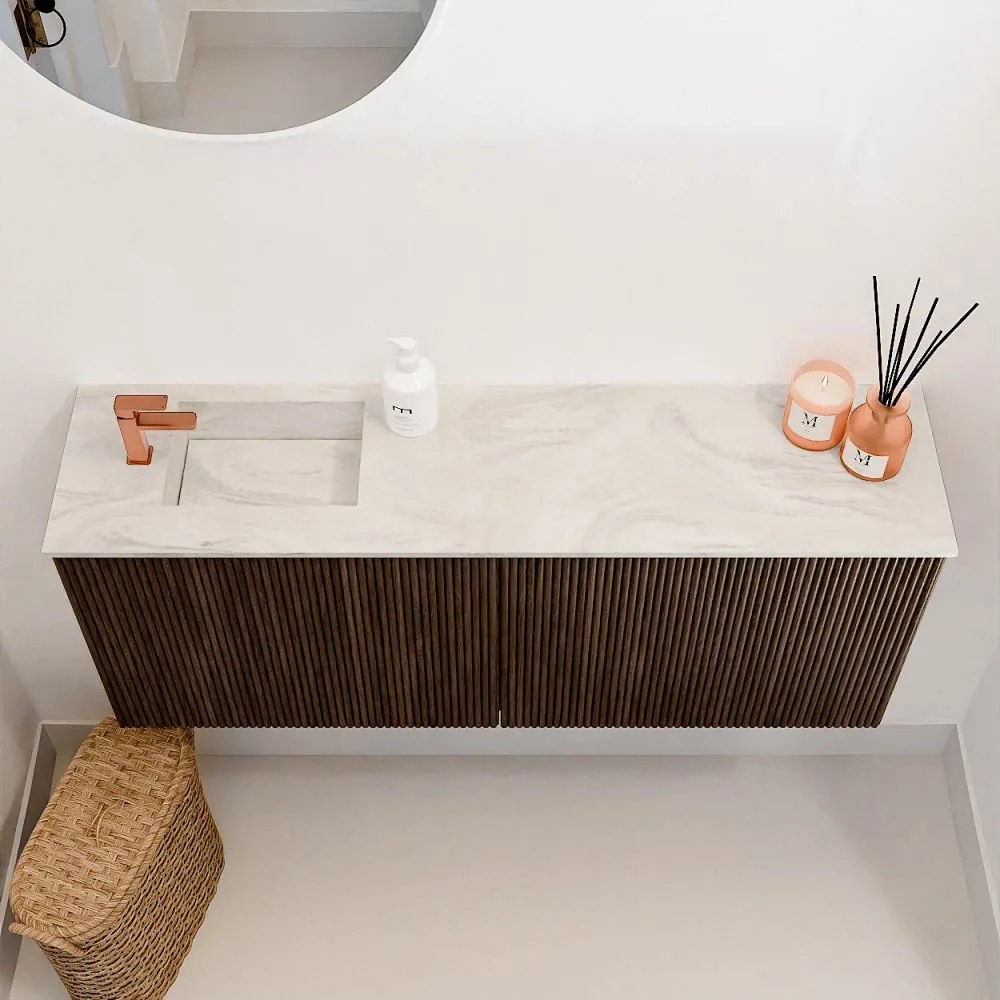 Mondiaz Joya DLux 100cm toiletmeubel walnut met wastafel faye links 1 kraangat ostra