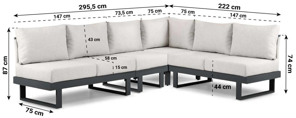 Hoek loungeset 6 personen Aluminium Grijs Lifestyle Garden Furniture Lorenzo