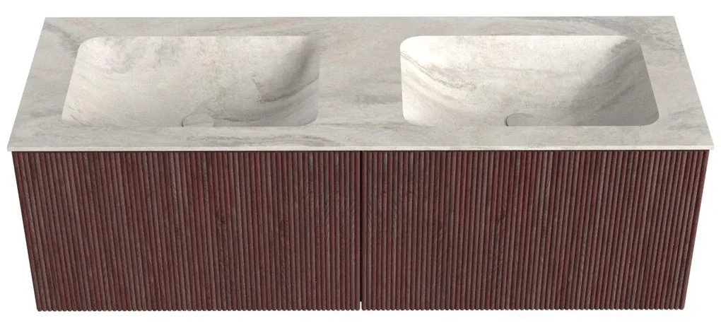 Mondiaz Kurve-dlux 130cm badmeubel ruby met 2 lades en wastafel leaf dubbel zonder kraangat ostra