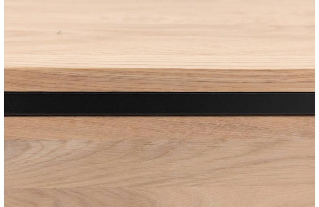 Goossens Nachtkastje Ord, Metaal ral 9005 zwart, met lade en bovenblad massief eik, 40 x 35 x 57 cm hoog