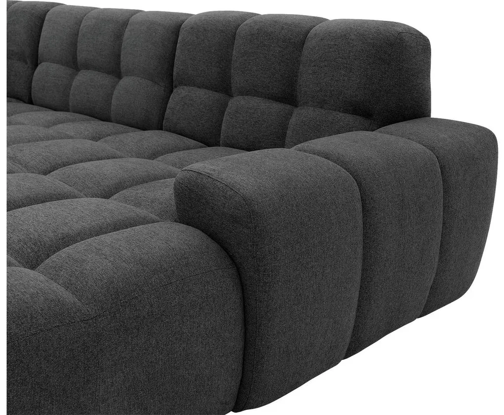 Goossens Excellent Bank Kubus - 30 X 30 Cm Stiksel antraciet, stof, 1,5-zits, modern design met chaise longue rechts