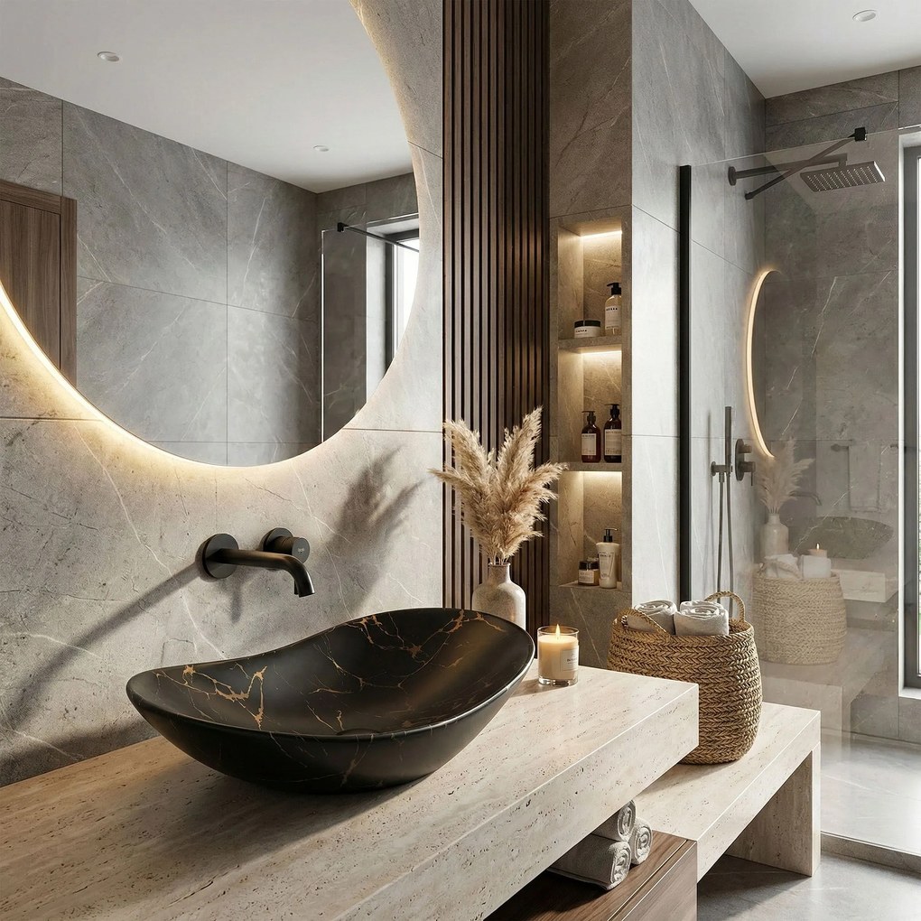 Opzetwastafel Rea Royal 60 Black Marble Mat