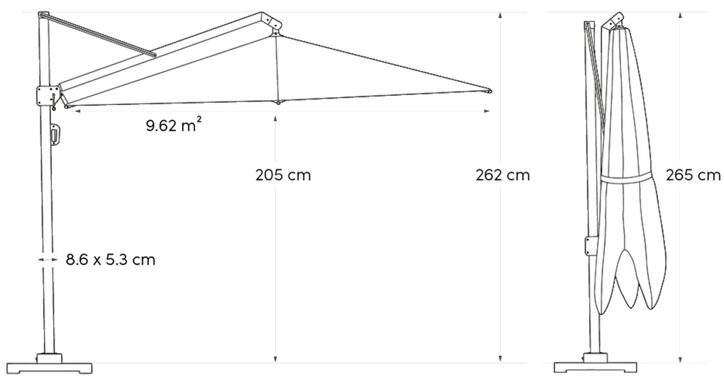 Platinum Challenger zweefparasol Ø3.5m T2 premium champagne