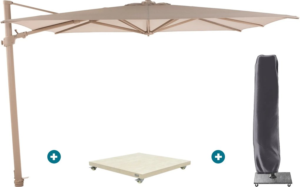 4-Seasons zweefparasol Siesta Premium 300 x 300 - Latte met Murcia voet en hoes