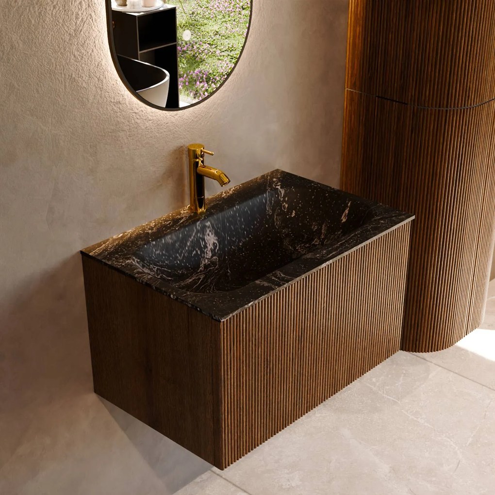 Mondiaz Kurve-dlux 70cm badmeubel dusk met 1 lade en wastafel big small midden 1 kraangat lava