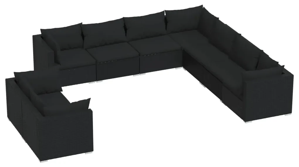 vidaXL 9-delige Loungeset met kussens poly rattan zwart