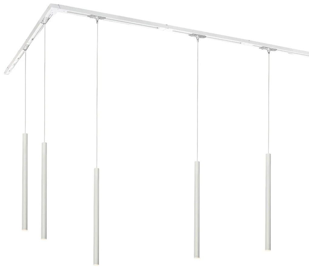 Modern railsysteem met 5 hanglampen wit 1-fase - Iconic Frini