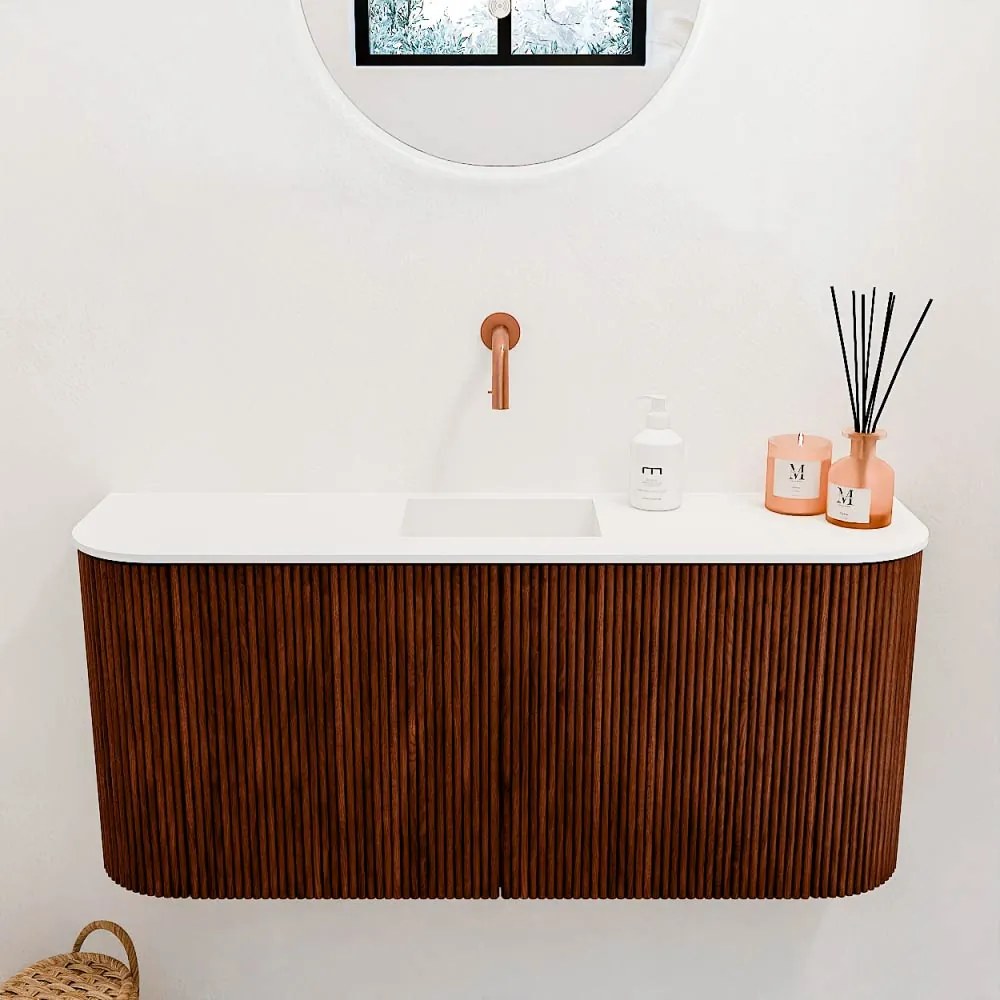 Mondiaz Joya 95cm toiletmeubel ronding links/rechts ruby met wastafel faye midden zonder kraangat talc