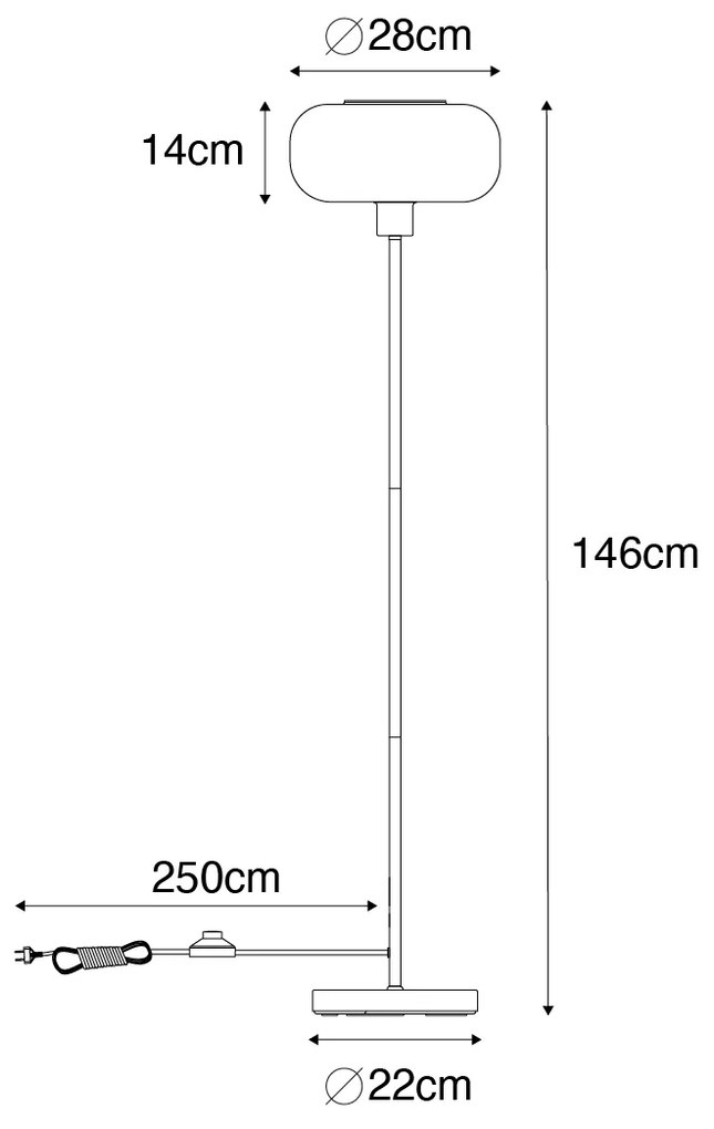 Art deco vloerlamp zwart met smoke glas - Bizle