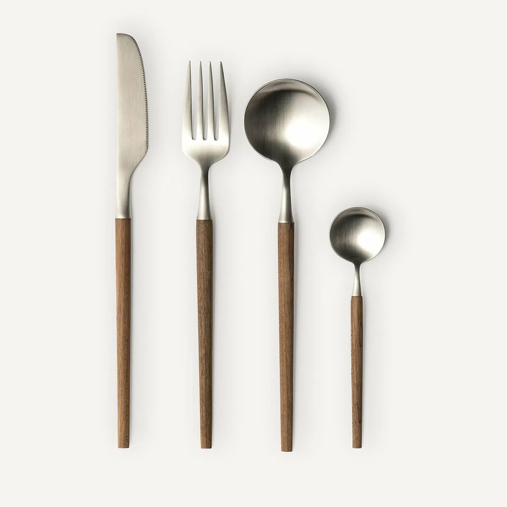 Bestek, 16-delig, inox en esdoornhout, Emako