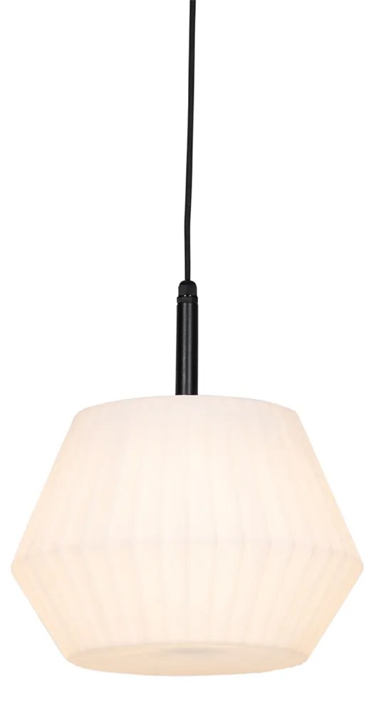 Moderne buiten hanglamp zwart met witte kap 32.9 cm IP44 - Robbert Modern E27 IP44 Buitenverlichting rond