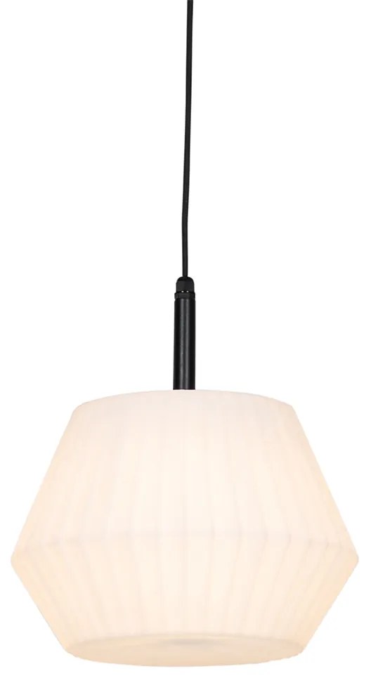 Moderne buiten hanglamp zwart met witte kap 32.9 cm IP44 - Robbert