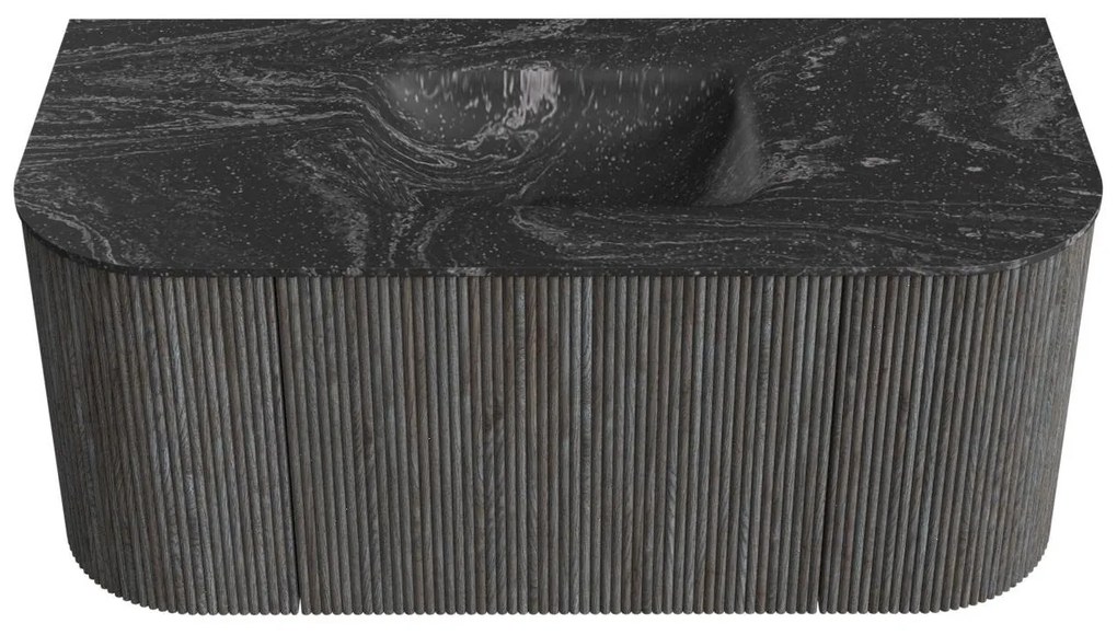 Mondiaz Kurve-dlux 100cm badmeubel ronding links/rechts shadow met 1 lade en 2 deuren en wastafel grunne midden zonder kraangat lava