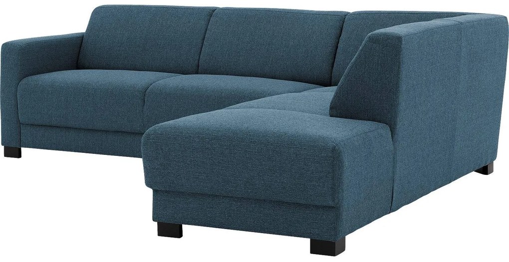 Goossens Bank My Style blauw, stof, 2,5-zits, stijlvol landelijk met chaise longue rechts