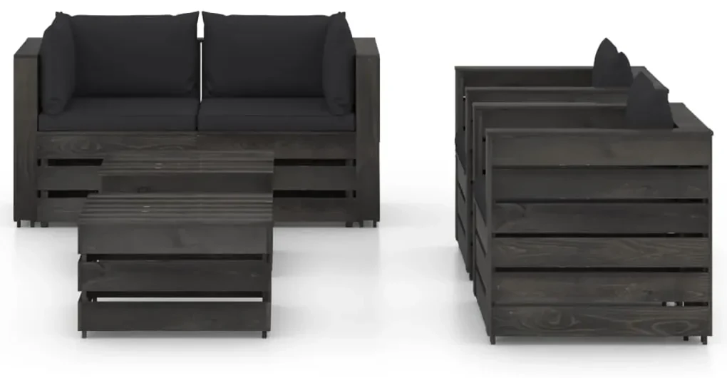 vidaXL 6-delige Loungeset met kussens grijs geïmpregneerd hout
