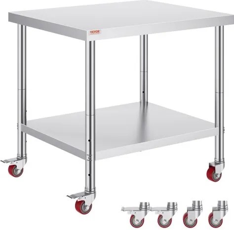VEVOR Werktafel 91 x 76 x 82 cm RVS Catering Werktafel ca. 160 kg voor draagvermogen Voedselbereidingstafel Commerciële Werktafel voor Keuken Bar Restaurantar 4 verstelbare poten