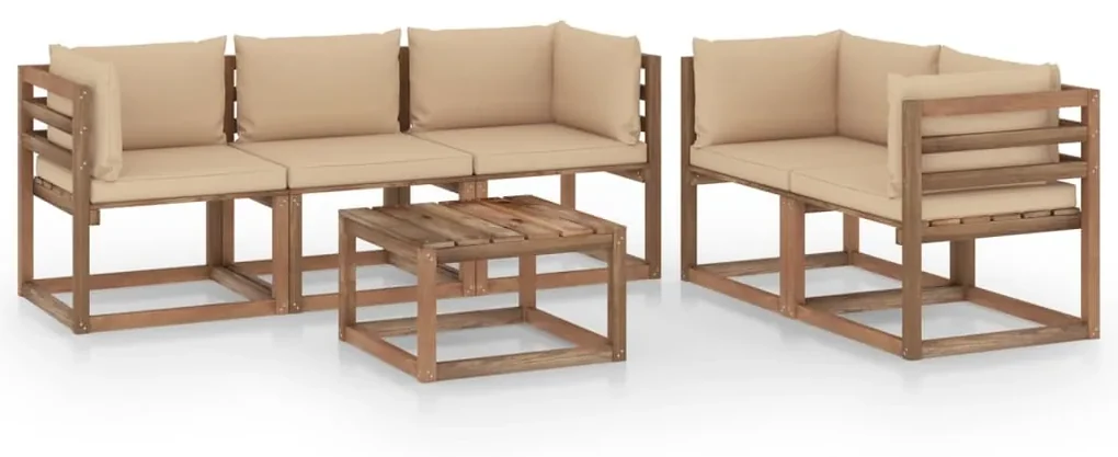 vidaXL 6-delige Loungeset met beige kussens