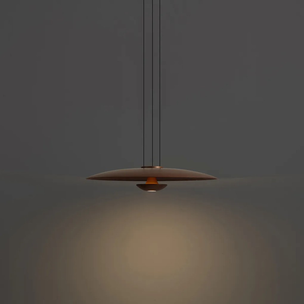 Moderne hanglamp brons met walnoot hout incl. LED dimbaar met easylift - Smith