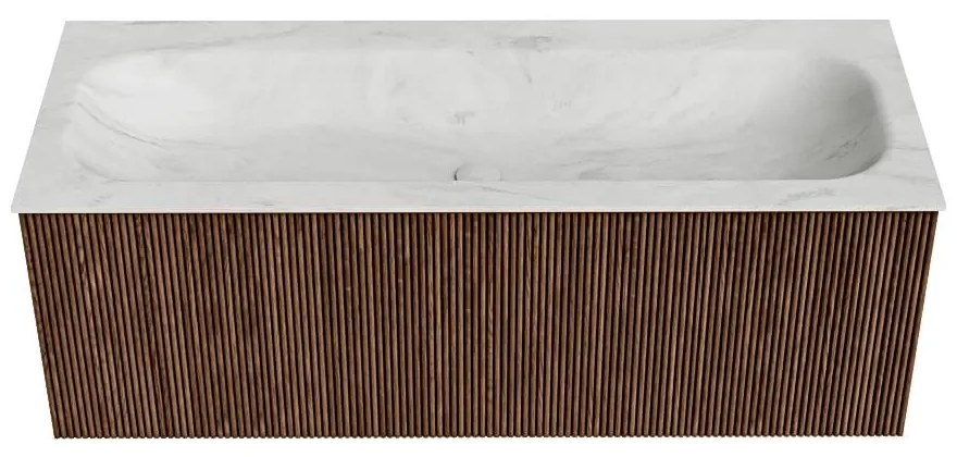 Mondiaz Kurve-dlux 120cm badmeubel walnut met 1 lade en wastafel big large midden 2 kraangaten opalo