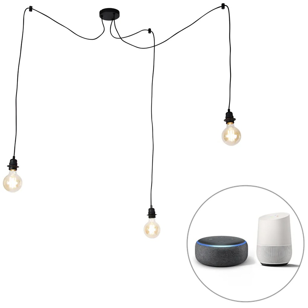 Smart hanglamp zwart 3-lichts incl. Wifi G95 - Cava Modern Minimalistisch rond Binnenverlichting Lamp