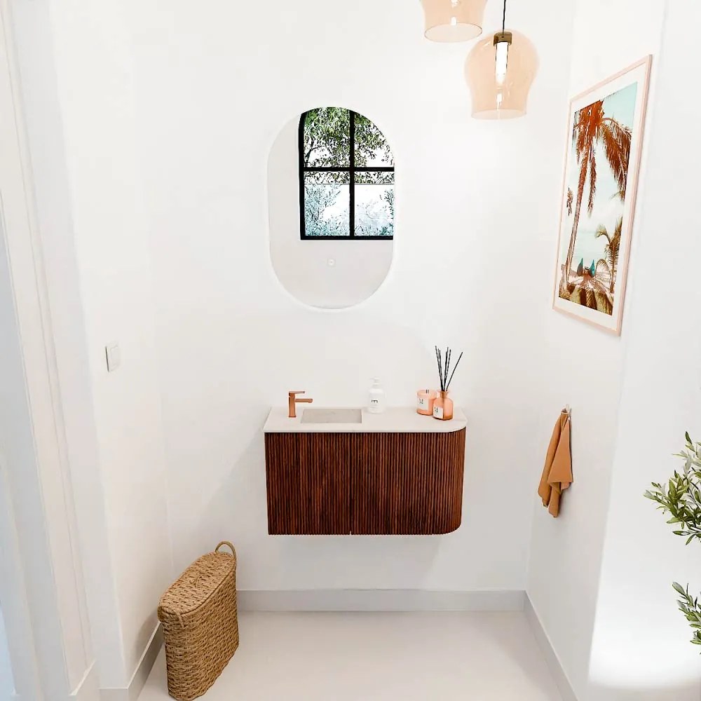 Mondiaz Joya DLux 70cm toiletmeubel ronding rechts ruby met wastafel faye links 1 kraangat meli
