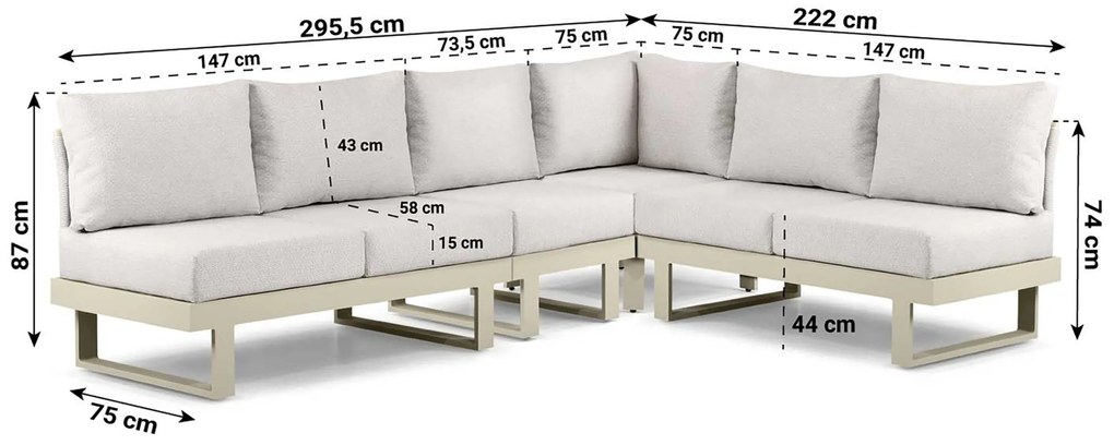 Hoek loungeset 6 personen Aluminium Taupe  Lifestyle Garden Furniture Lorenzo