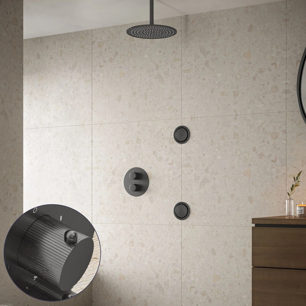 Saniclear Iron Stripes inbouw regendouche 20cm met ronde massagejets en plafondarm verouderd ijzer - gunmetal