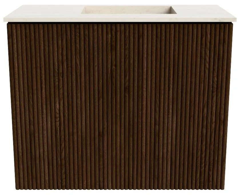 Mondiaz Joya DLux 50cm toiletmeubel walnut met wastafel faye rechts zonder kraangat meli