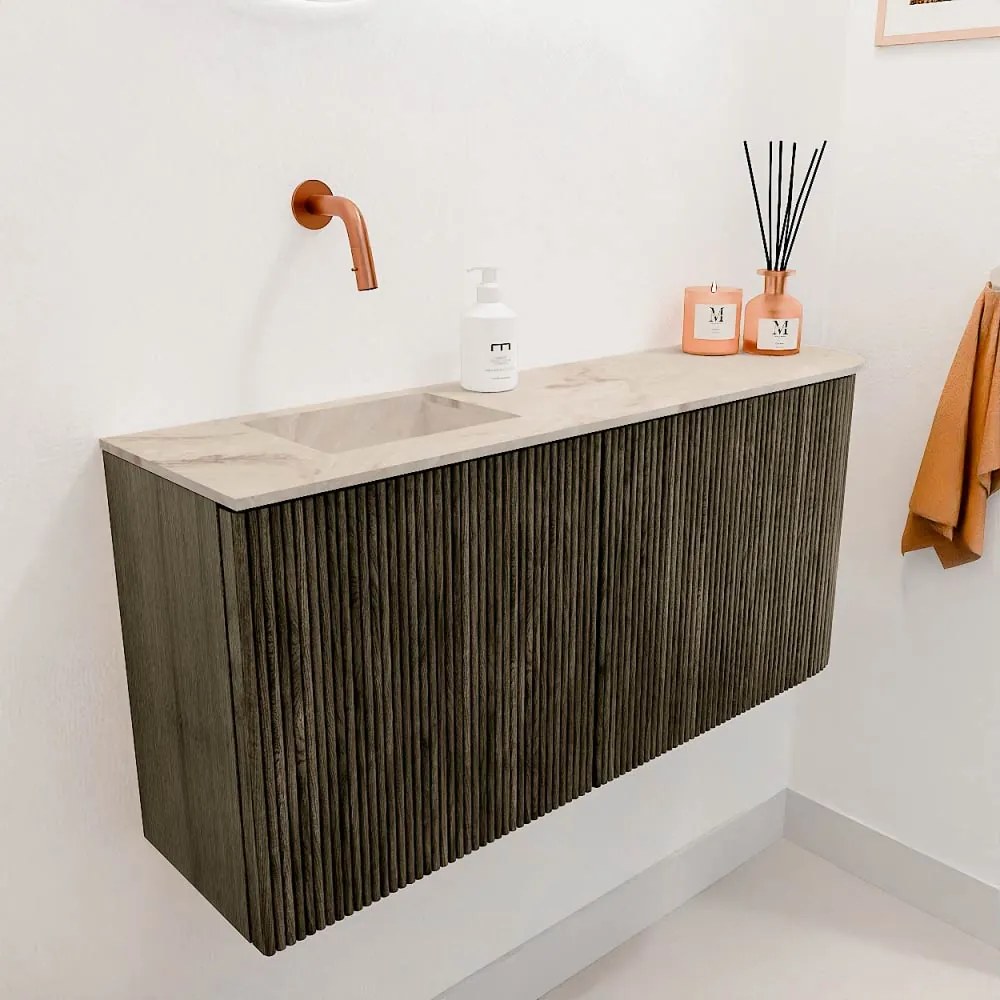 Mondiaz Joya DLux 90cm toiletmeubel ronding rechts shadow met wastafel faye links zonder kraangat frappe