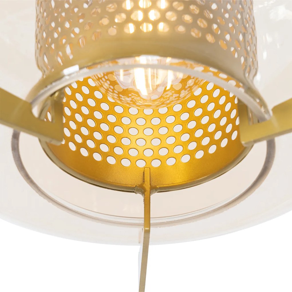 Art Deco hanglamp goud met amber glas 30 cm - Kevin Art Deco E27 rond Binnenverlichting Lamp