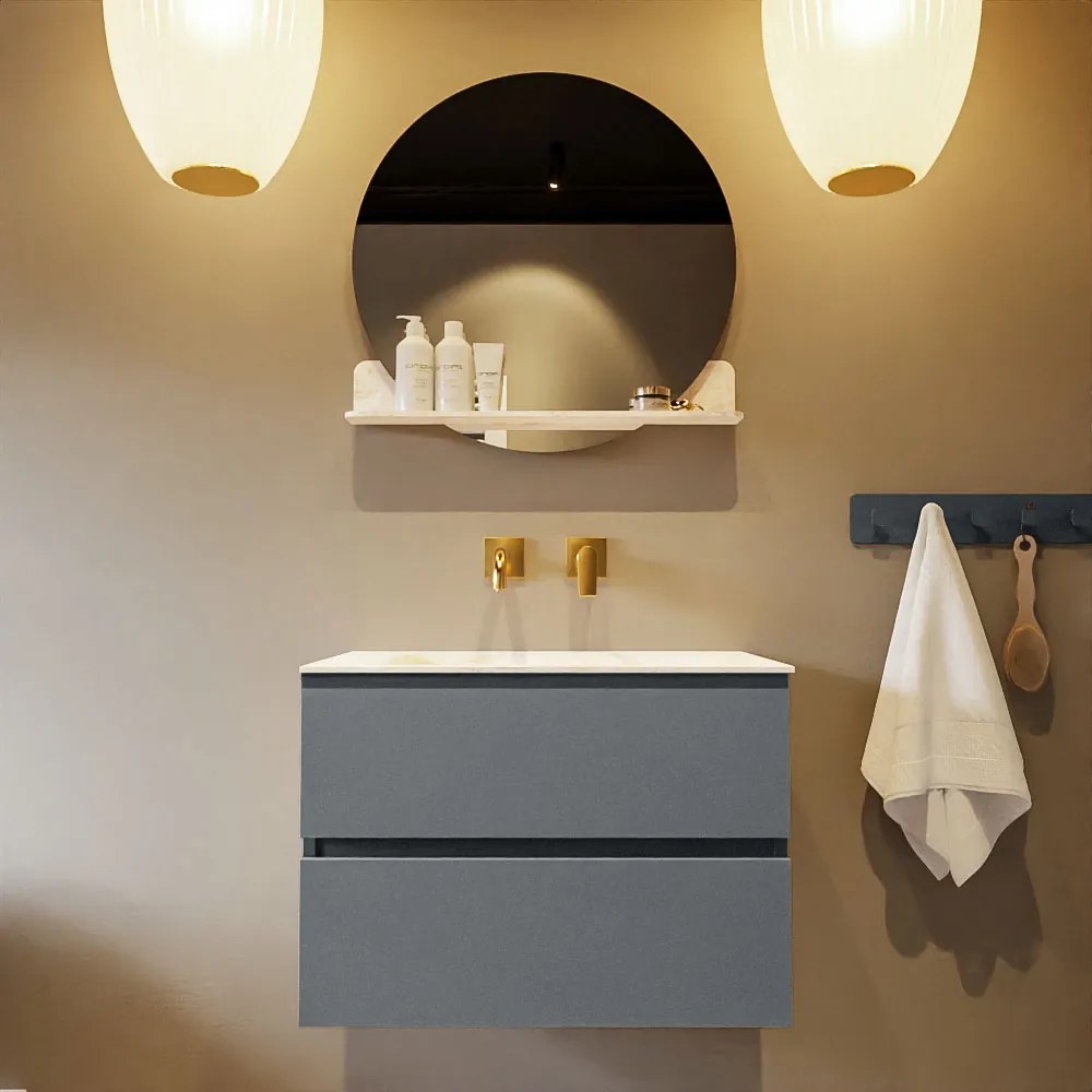 Mondiaz Vica DLux badmeubel 70cm plata 2 lades met wastafel ostra midden zonder kraangat