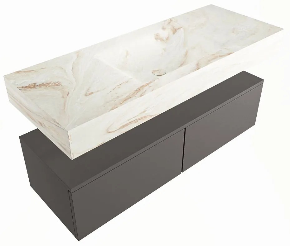 Mondiaz Alan DLux badmeubel 120cm dark grey 2 lades met wastafel frappe midden zonder kraangat