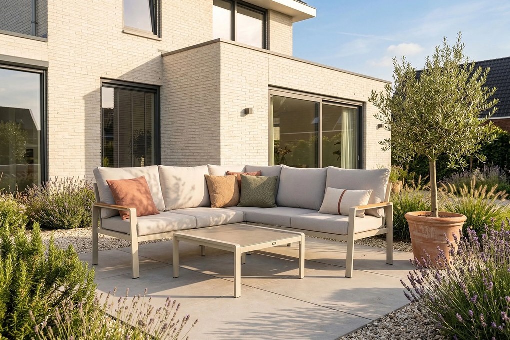 Hoek loungeset 5 personen Aluminium Taupe  Domani Furniture Leaf