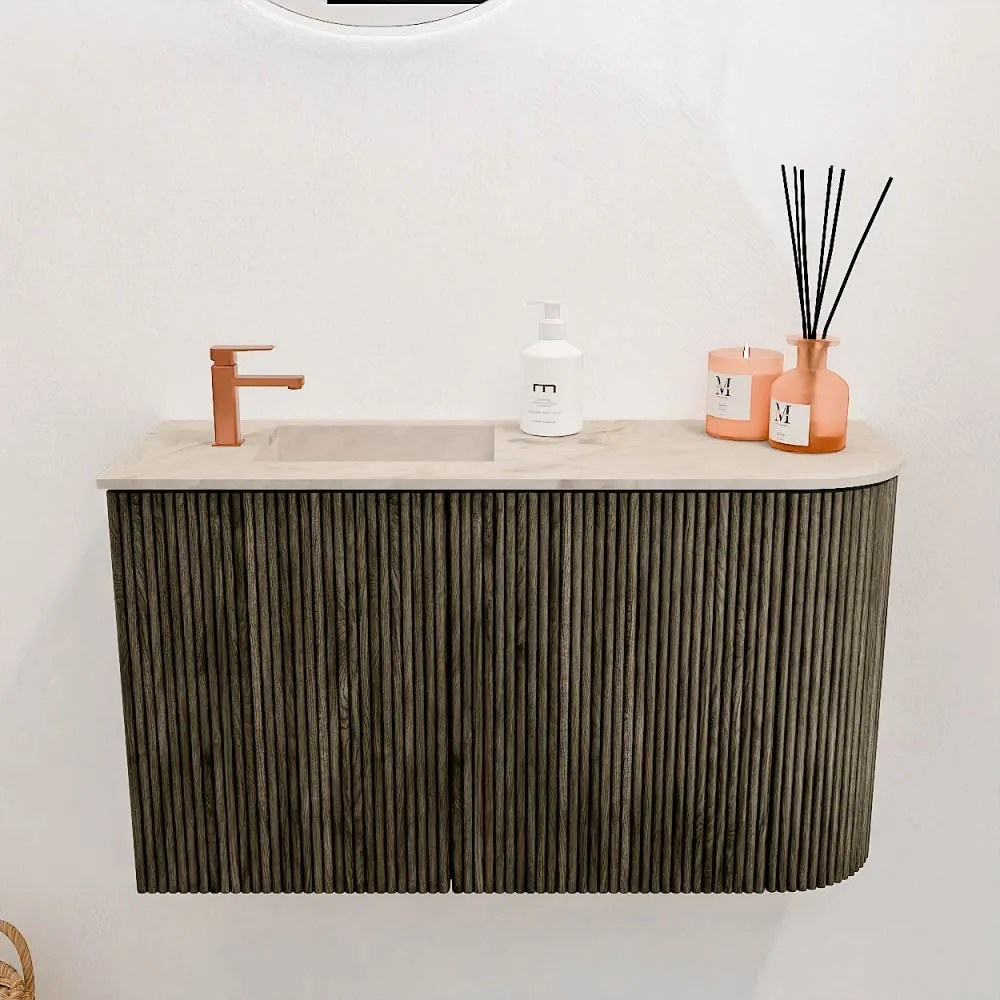 Mondiaz Joya DLux 70cm toiletmeubel ronding rechts shadow met wastafel faye links 1 kraangat frappe