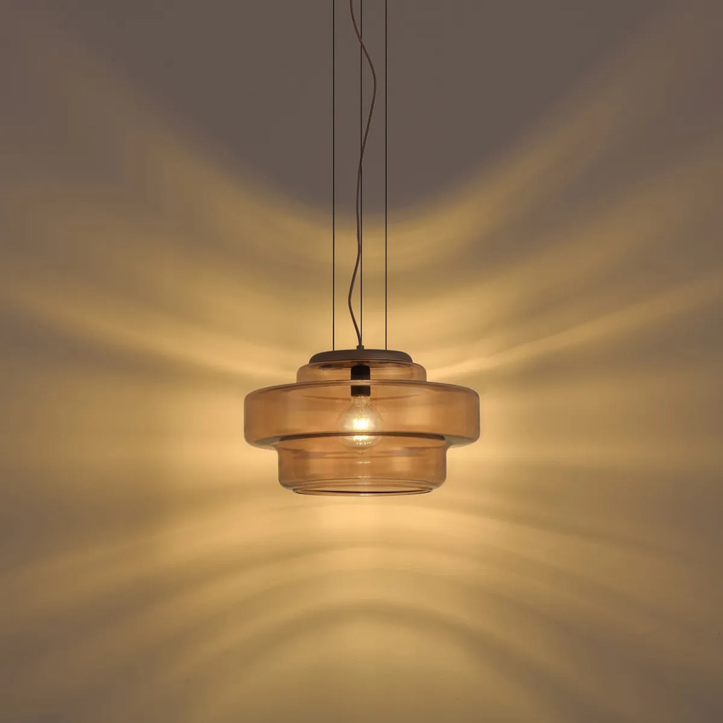 Retro hanglamp donker brons met amber glas - Barb