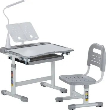 VEVOR Bureauset Kinderbureau Werktafel en Stoel Hoogte Verstelbaar (53-71 cm) Draagvermogen (100 kg) Met Tafellamp &amp; 0-40° Hellend Bureaublad voor Slaapkamer Grijs