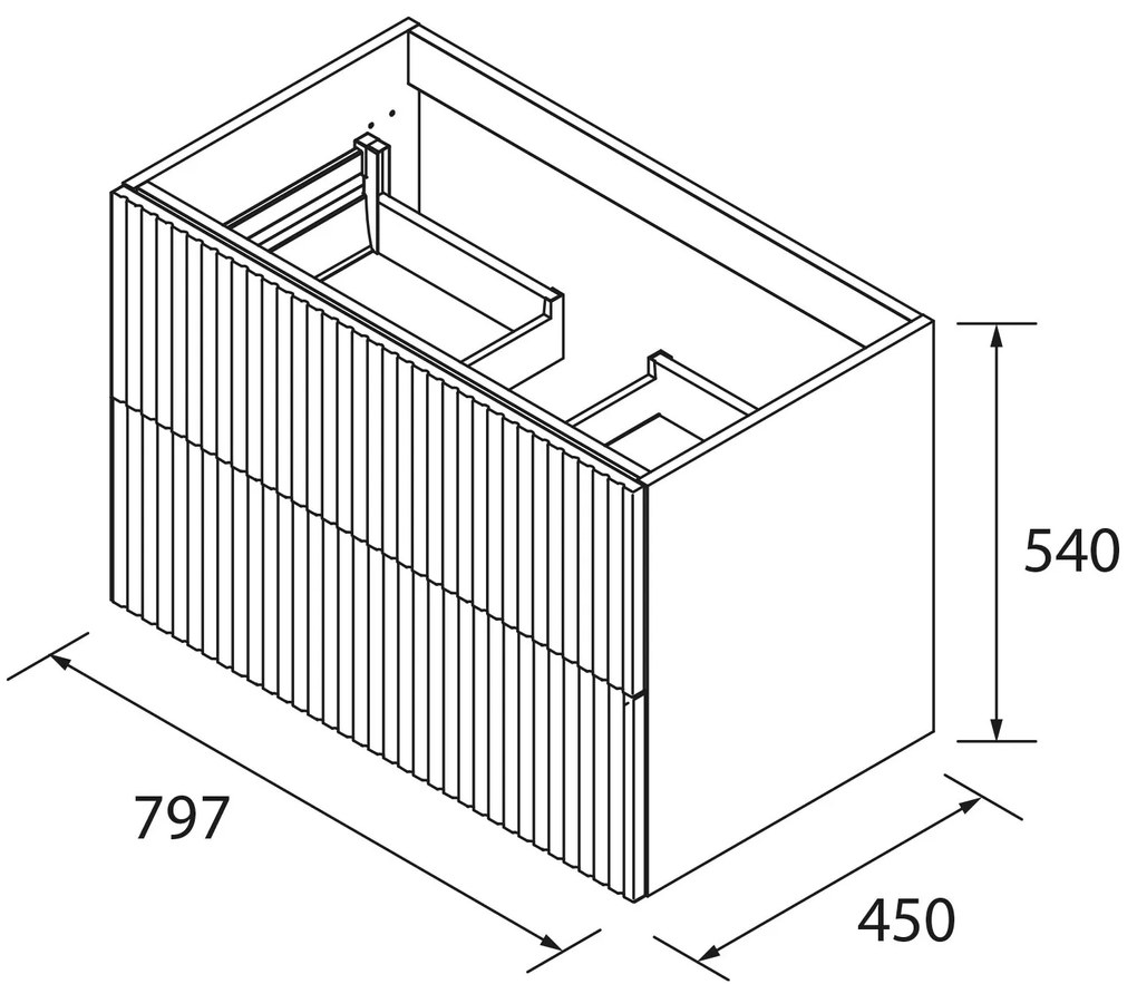Muebles Avila badmeubel ribbelfront 160cm legergroen met wastafel links zonder kraangat