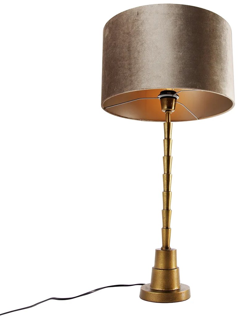 Tafellamp brons met velours kap taupe 35cm - Pisos Art Deco, Klassiek / Antiek E27 rond Binnenverlichting Lamp